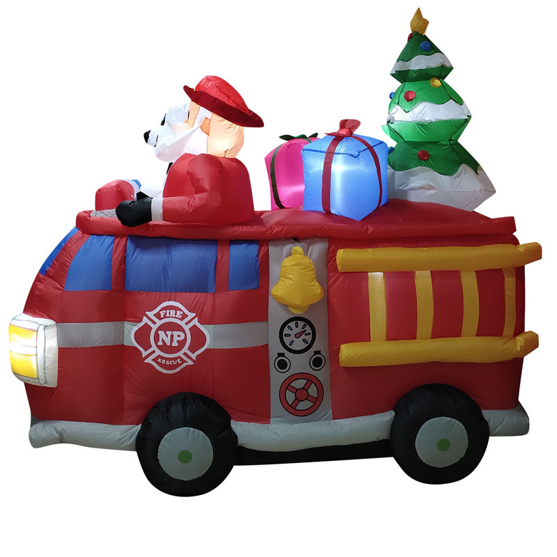 The Holiday Aisle® Fire Truck Santa Inflatable Wayfair